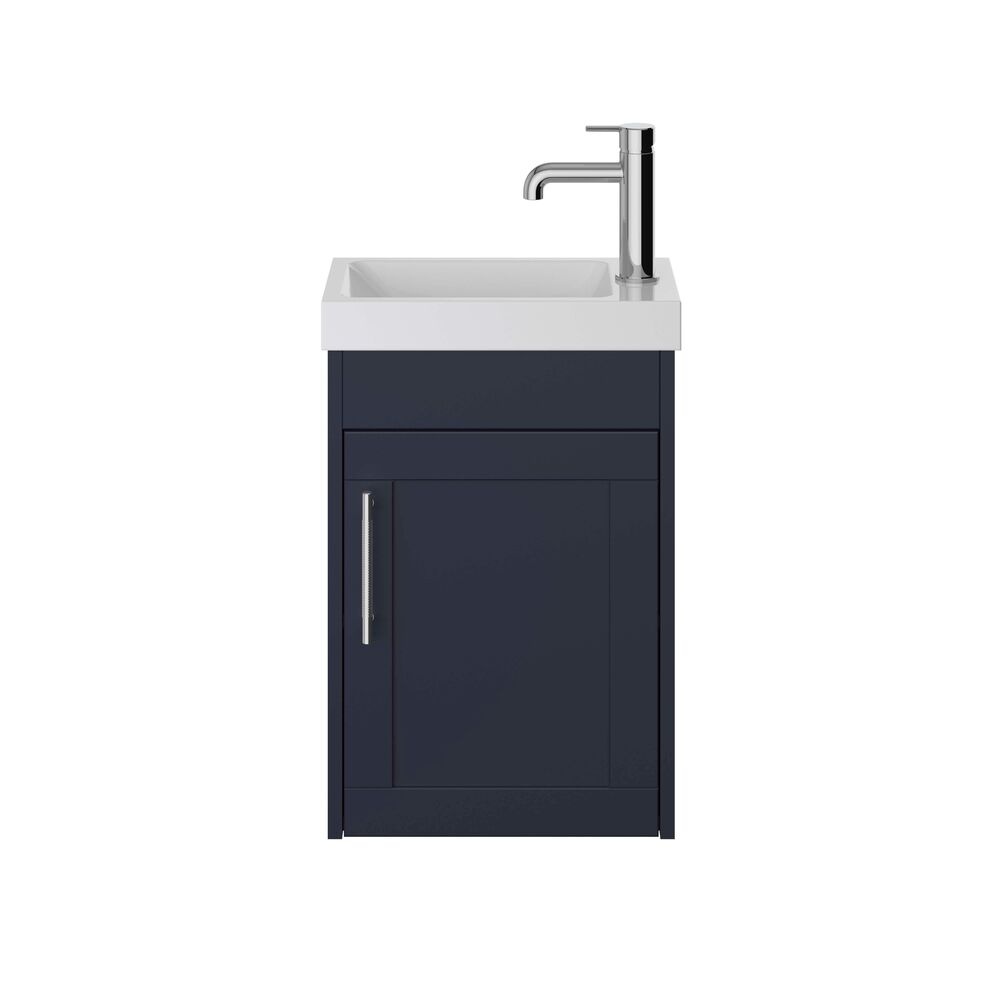 Cut out image of the Heritage Lynton 400mm Midnight Blue Wall Hung Cloakroom Vanity Unit, Basin & Handle Pack